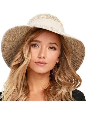 FURTALK Womens Beach Sun Straw Hat UV UPF Travel Foldable Brim Summer Natural ML